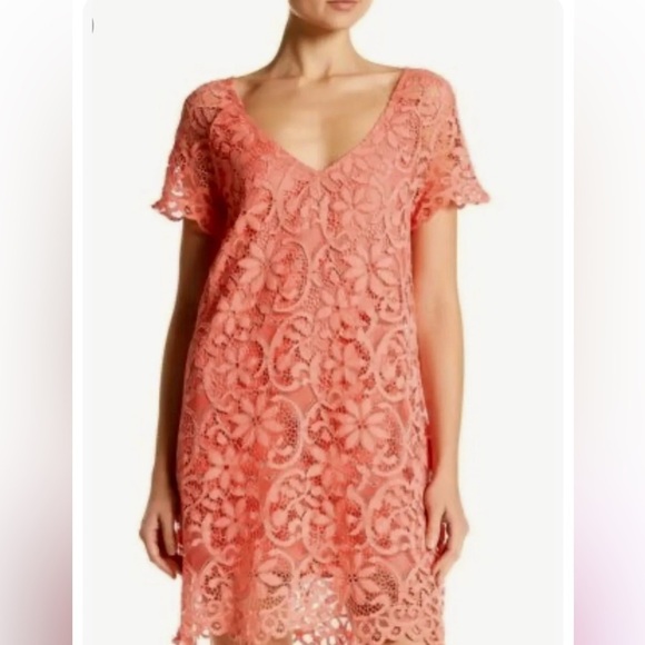 BB Dakota Coral Peach Lace Rene Shift Dress - Picture 4 of 16